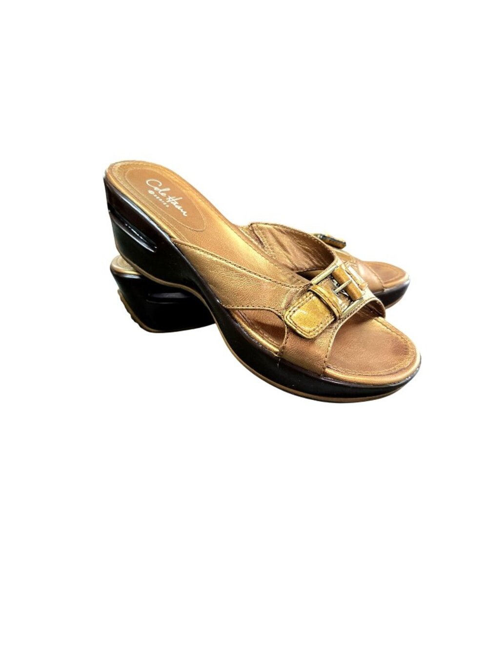 Cole Haan G Series Nike Air Womens Leather Buckle Wedge Sandals Gold Bronze Sz 8